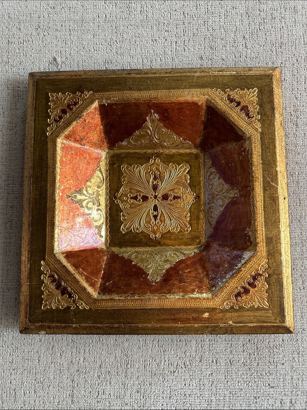 Vintage Italian Florentia Gold Giltwood Square Decorative Trinket Dish